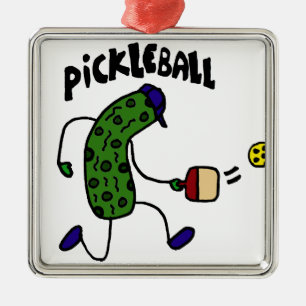 Funny Pickle Playing Pickleball Metal Ornament