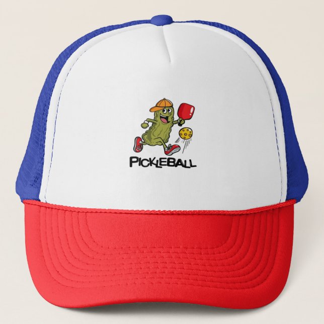 Funny Pickle Playing Pickleball  Trucker Hat (Front)
