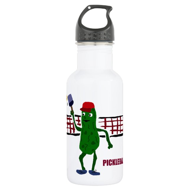 Funny Pickle Playing Pickleball with Net Art 532 Ml Water Bottle (Front)