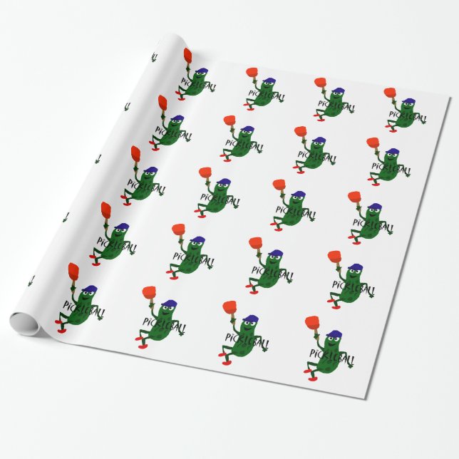 Funny Pickle Playing Pickleball Wrapping Paper (Unrolled)