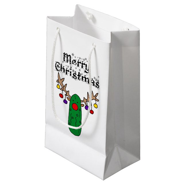 Funny Pickle Reindeer Merry Christmas Art Small Gift Bag (Front Angled)