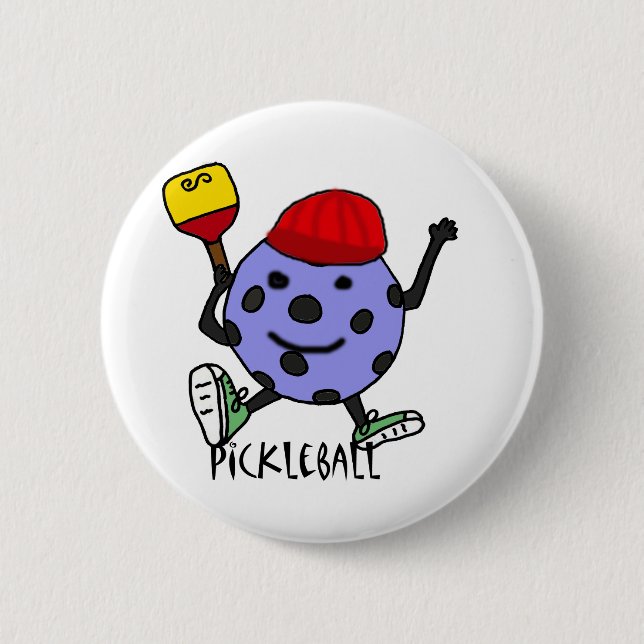 Funny Pickleball Ball Character Cartoon 2 Inch Round Button (Front)