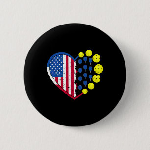 Funny Pickleball Ball With American Flag Heart 4th 2 Inch Round Button