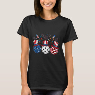 Funny Pickleball Fireworks American Usa Flag 4th O T-Shirt