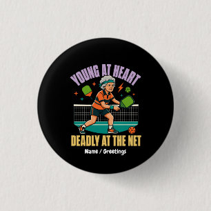 Funny Pickleball Grandma Young At Heart Deadly Net 1 Inch Round Button
