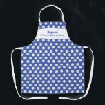 Funny Pickleball Humour Personalized Text Blue Apron<br><div class="desc">The perfect apron for those who like to hang out in both types of kitchens - at home and on the pickleball courts. Design features a pattern of white pickleballs set against a blue background - easily change the background colour. Add a name, custom text, club name, etc. Great as...</div>