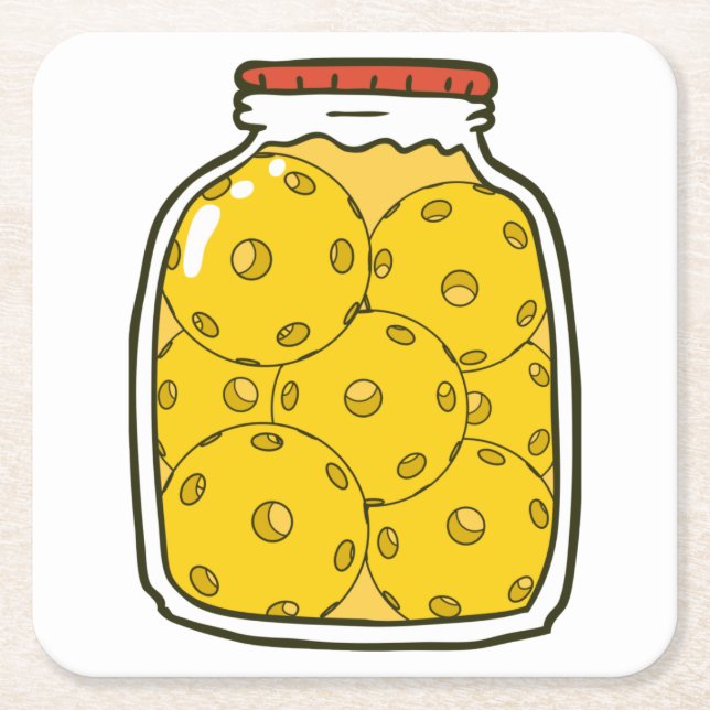 Funny Pickleball Jar Square Paper Coaster (Front)