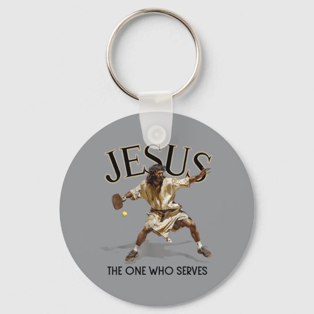 Funny Pickleball Jesus The One Who Serves Keychain (Front)