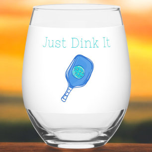 Funny Pickleball “Just Dink It” Pickleball Player Stemless Wine Glass