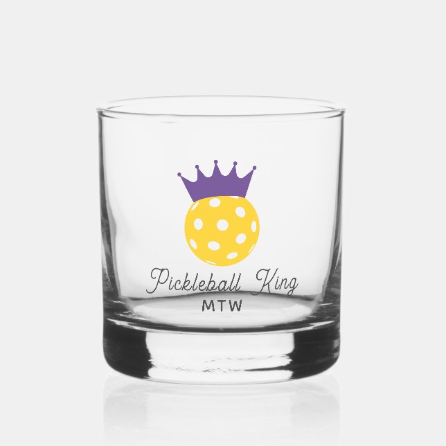 Funny Pickleball King Personalized Monogram Whiskey Glass (Front)
