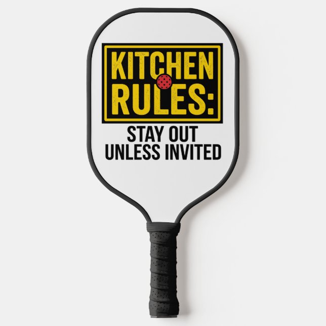 Funny Pickleball Kitchen Rules Warning Sign Paddle (Front)