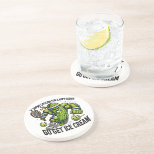Funny Pickleball Lover Pun with a Pickle Playing Coaster
