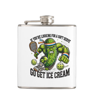 Funny Pickleball Lover Pun with a Pickle Playing Hip Flask