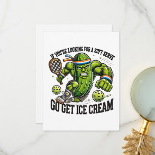 Funny Pickleball Lover Pun with a Pickle Playing Thank You Card