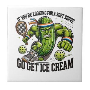 Funny Pickleball Lover Pun with a Pickle Playing Tile