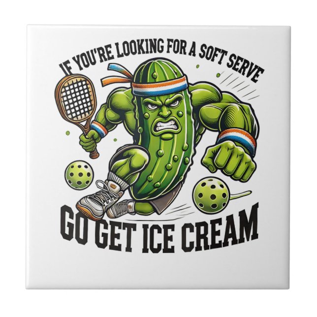 Funny Pickleball Lover Pun with a Pickle Playing Tile (Front)