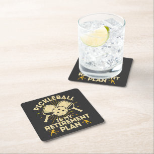 Funny Pickleball My Retirement Plan Vintage Square Paper Coaster