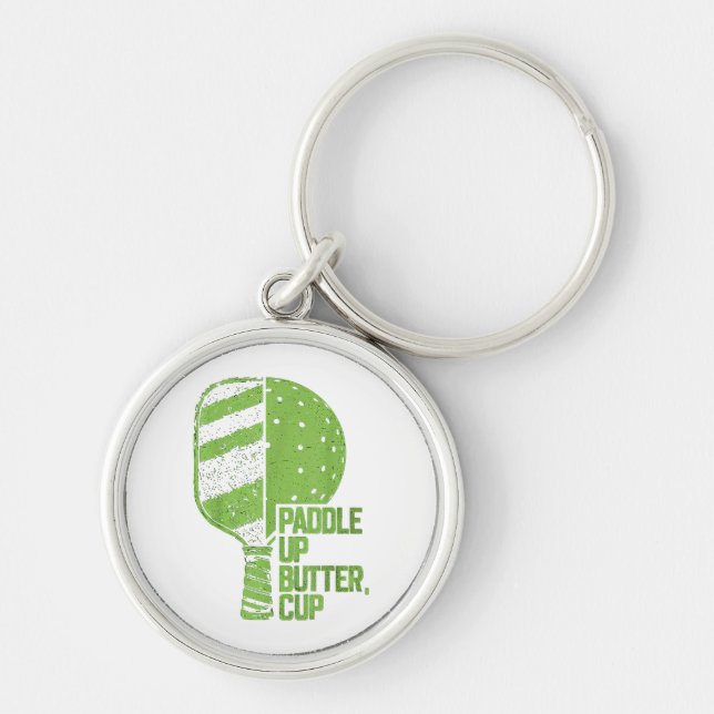 Funny Pickleball Paddle Up Butter Cup Keychain (Front)