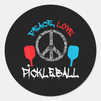 Funny Pickleball Player Gift Peace Love Classic Round Sticker
