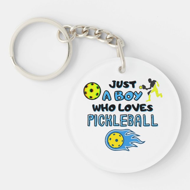 Funny Pickleball Player Just A Boy Who Loves Pickl Keychain (Front)