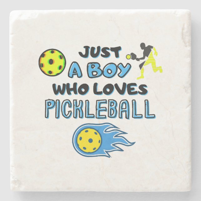 Funny Pickleball Player Just A Boy Who Loves Pickl Stone Coaster (Front)