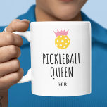 Funny Pickleball Queen, Custom Monogram Name Text  Coffee Mug<br><div class="desc">We all have a pickleball friend who is queen of the court - always winning and on top of their game. Well, here's the perfect gift for them/her. Design features a pickleball with a pink crown and text that reads "pickleball queen" Add your monogram, name or text below. Makes an...</div>