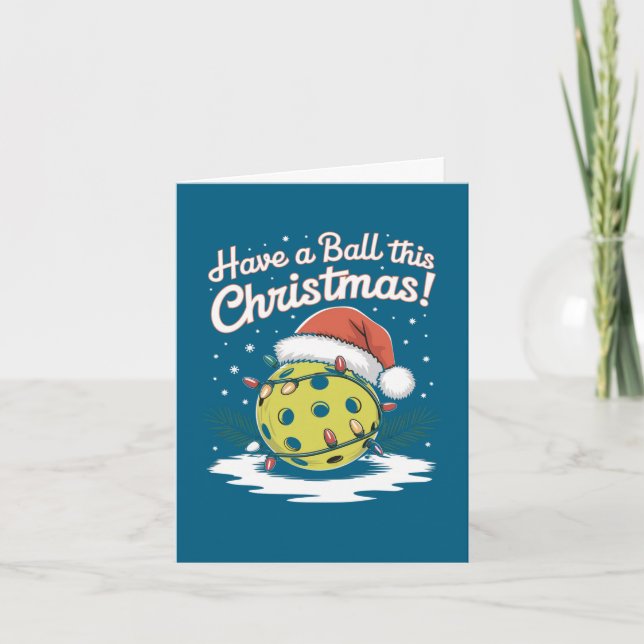 Funny Pickleball Santa Christmas Lights, Your Text Holiday Card (Front)