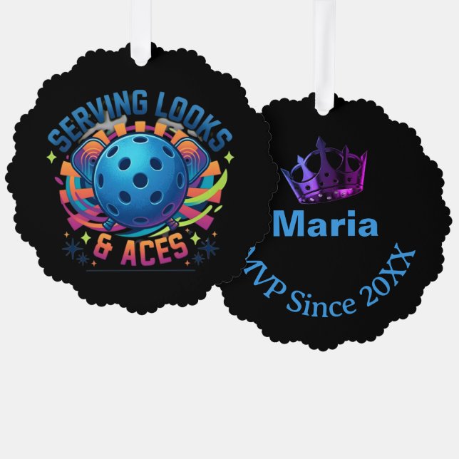 Funny PickleBall Serving Looks & Aces Custom Name Ornament Card (Front/Back)