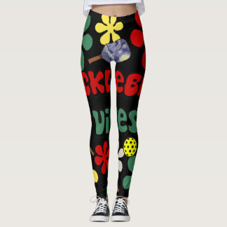 Funny Pickleball Vibes Retro Flowers Art Leggings