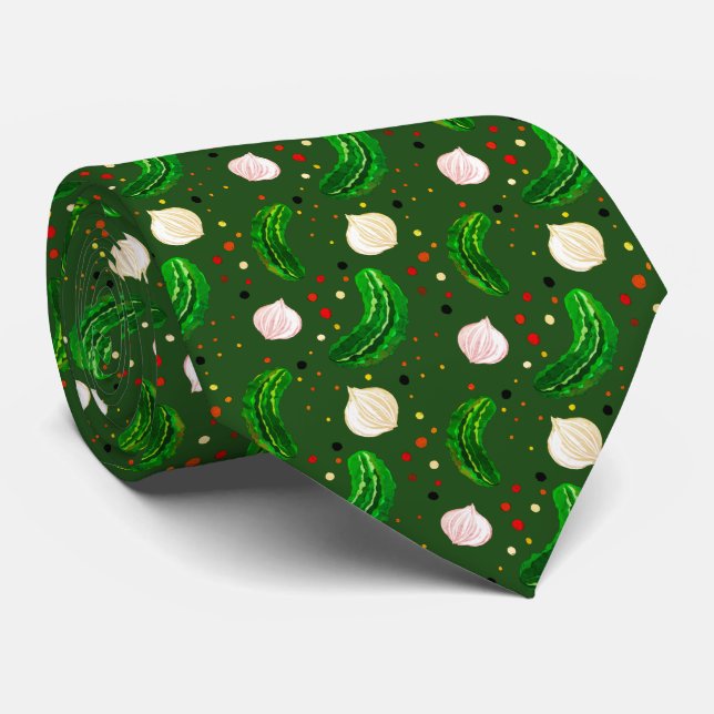 Funny Pickles Gherkins & Pickled Onion Pattern Tie (Rolled)