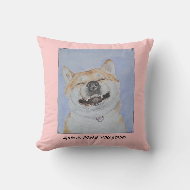 funny picture of akita dog pink throw pillow (Front)