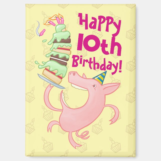 Funny Pig Add The Age Giant Birthday Cake Cartoon Magnet (Front)