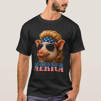 Funny Pig American Flag Farmer Independence Day 4t T-Shirt