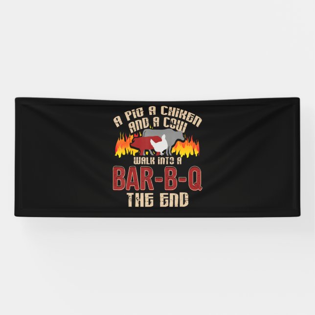 Funny Pig Chicken Cow Bar B Q Bbq Chef Cookie Cook Banner (Horizontal)
