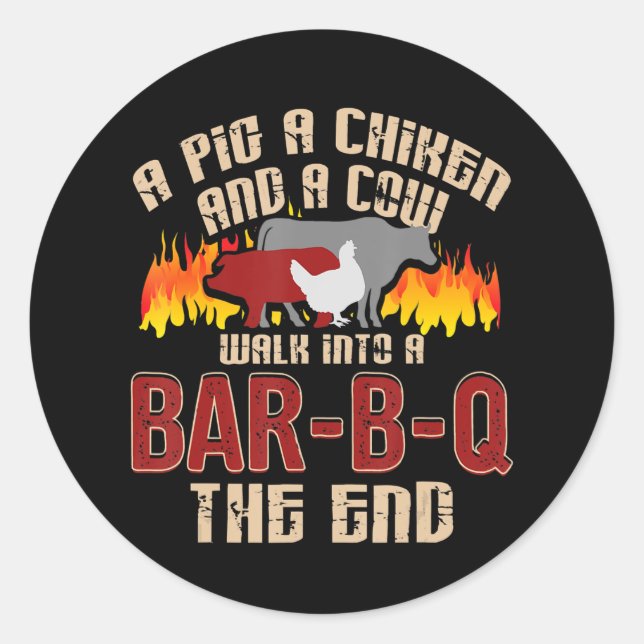Funny Pig Chicken Cow Bar B Q Bbq Chef Cookie Cook Classic Round Sticker (Front)