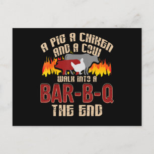 Funny Pig Chicken Cow Bar B Q Bbq Chef Cookie Cook Holiday Postcard