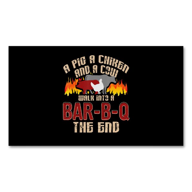 Funny Pig Chicken Cow Bar B Q Bbq Chef Cookie Cook Magnetic Business Card (Front)