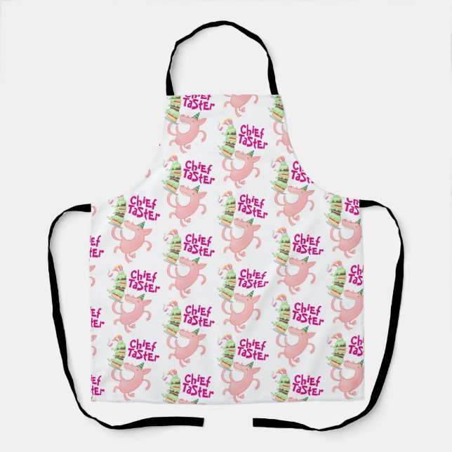 Funny Pig Chief Taster Giant Layer Cake Cartoon Apron (Front)