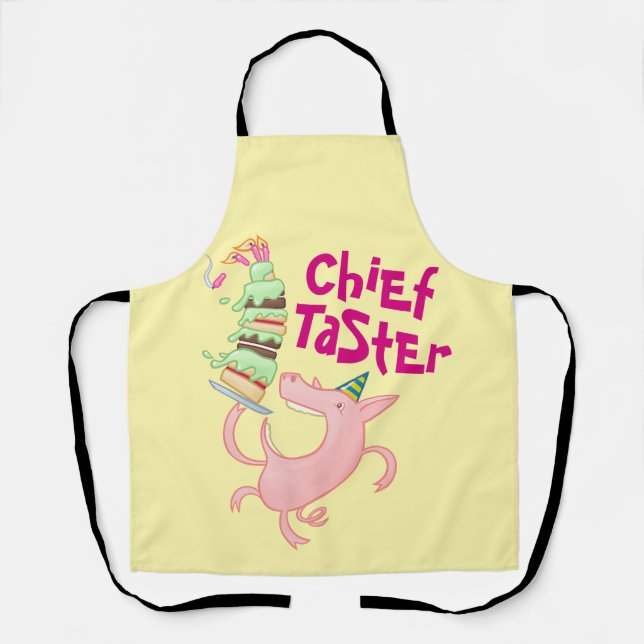 Funny Pig Chief Taster Giant Sponge Cake Cartoon Apron (Front)