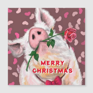 Funny Pig Christmas Card Gentleman with Rose