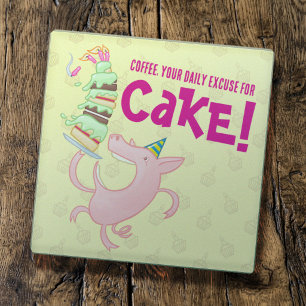 Funny Pig Coffee Daily Excuse For Cake Cartoon Glass Coaster