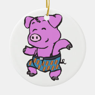Funny Pig dancing cartoon   choose background colo Ceramic Ornament