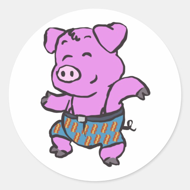 Funny Pig dancing cartoon | choose background colo Classic Round Sticker (Front)