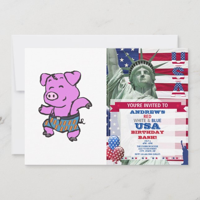 Funny Pig dancing cartoon | choose background colo Invitation (Front)