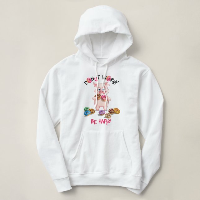 Funny Pig Doughnut Pun Hooded Sweatshirt (Design Front)