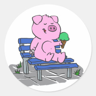 Funny pig eating ice cream   choose back colour classic round sticker