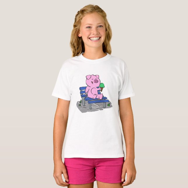 Funny pig eating ice cream | choose back colour T-Shirt (Front Full)