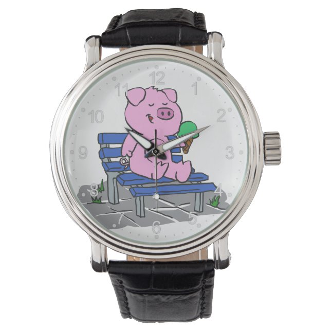 Funny pig eating ice cream | choose back colour watch (Front)