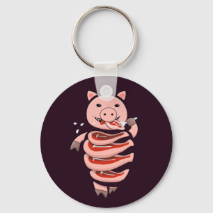 Funny Pig Eating Steaks From Itself Keychain