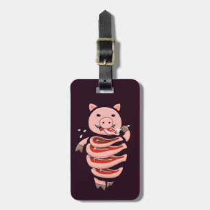Funny Pig Eating Steaks From Itself Luggage Tag